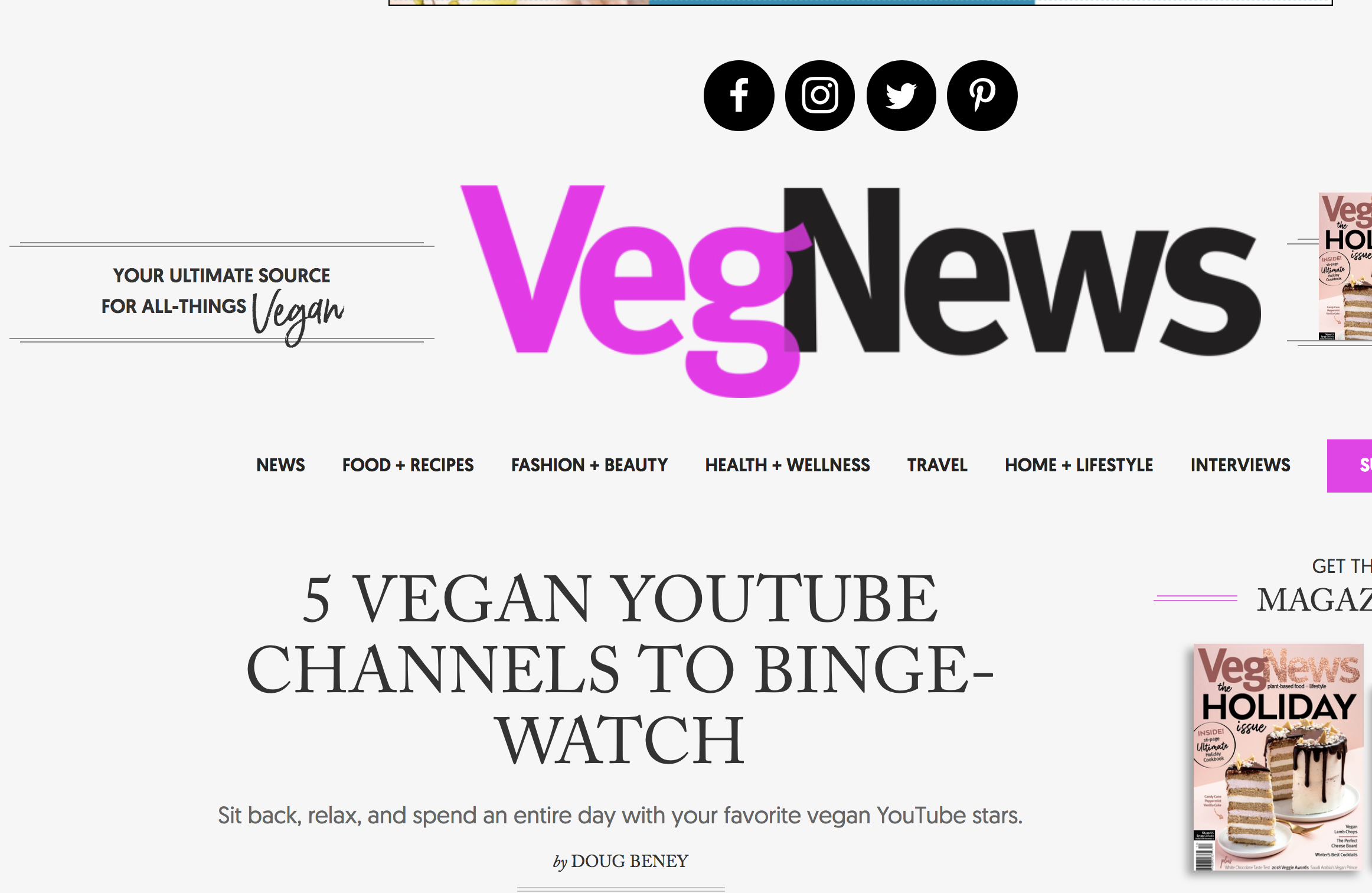 VegNews Lists Happy Healthy Vegan #1 Bingeworthy Show